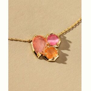 Dainty Crystal Cluster Necklace Gold Plated Stones NEW Rose Pink Orange